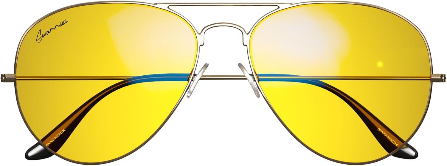 Swanwick Aviator Relax Swannies Blue Light Blocking Glasses, Nighttime Amber Lenses, Adjustable Nose Pads & Spring Hinges