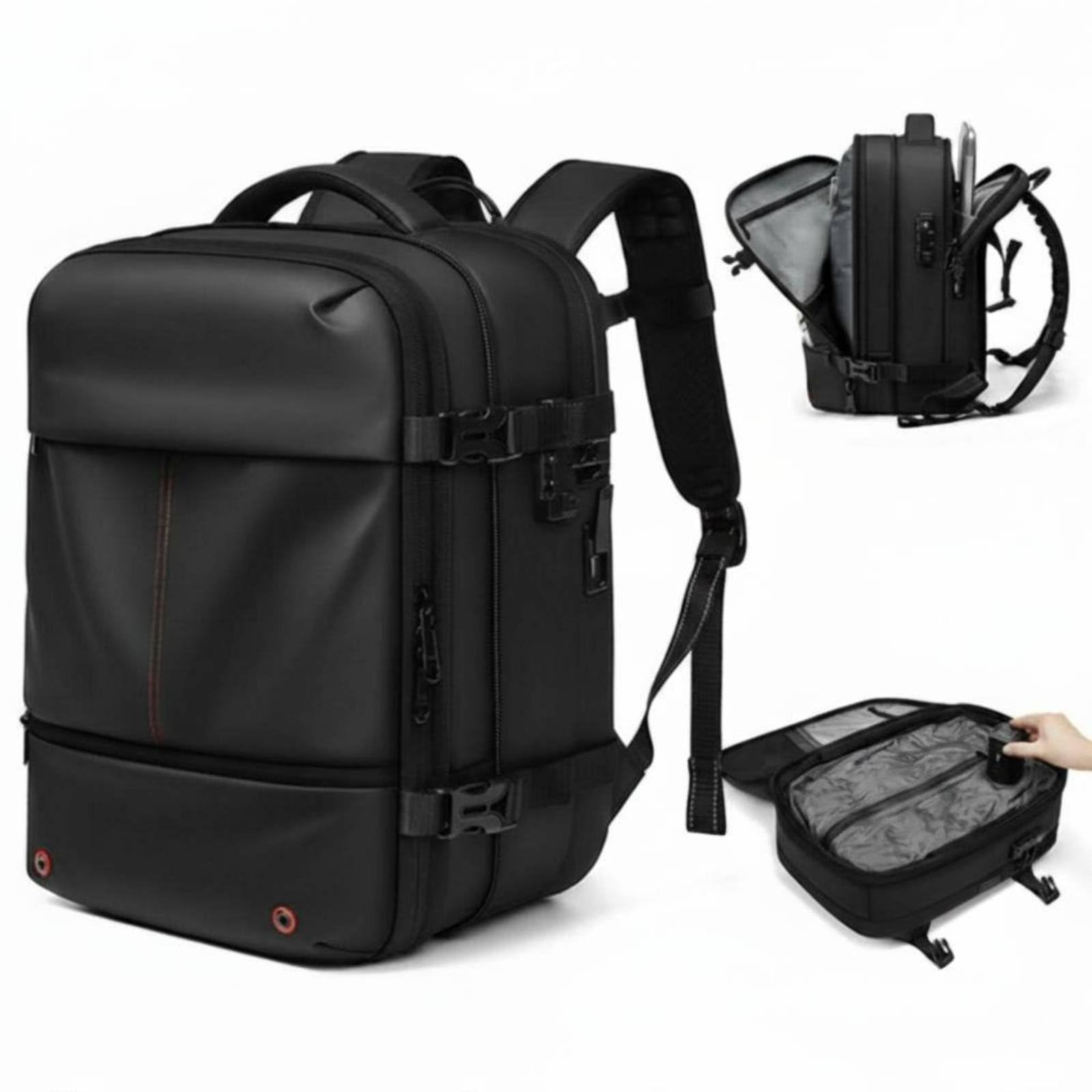 rockible Zaino da Viaggio Impermeabile Zaino Laptop Zaino Compressibile Zaino Antipioggia con di Compressione per Ottimizzare Spazio Spallacci Curvi E Comodi, Nero, Nero, 16 Pollici