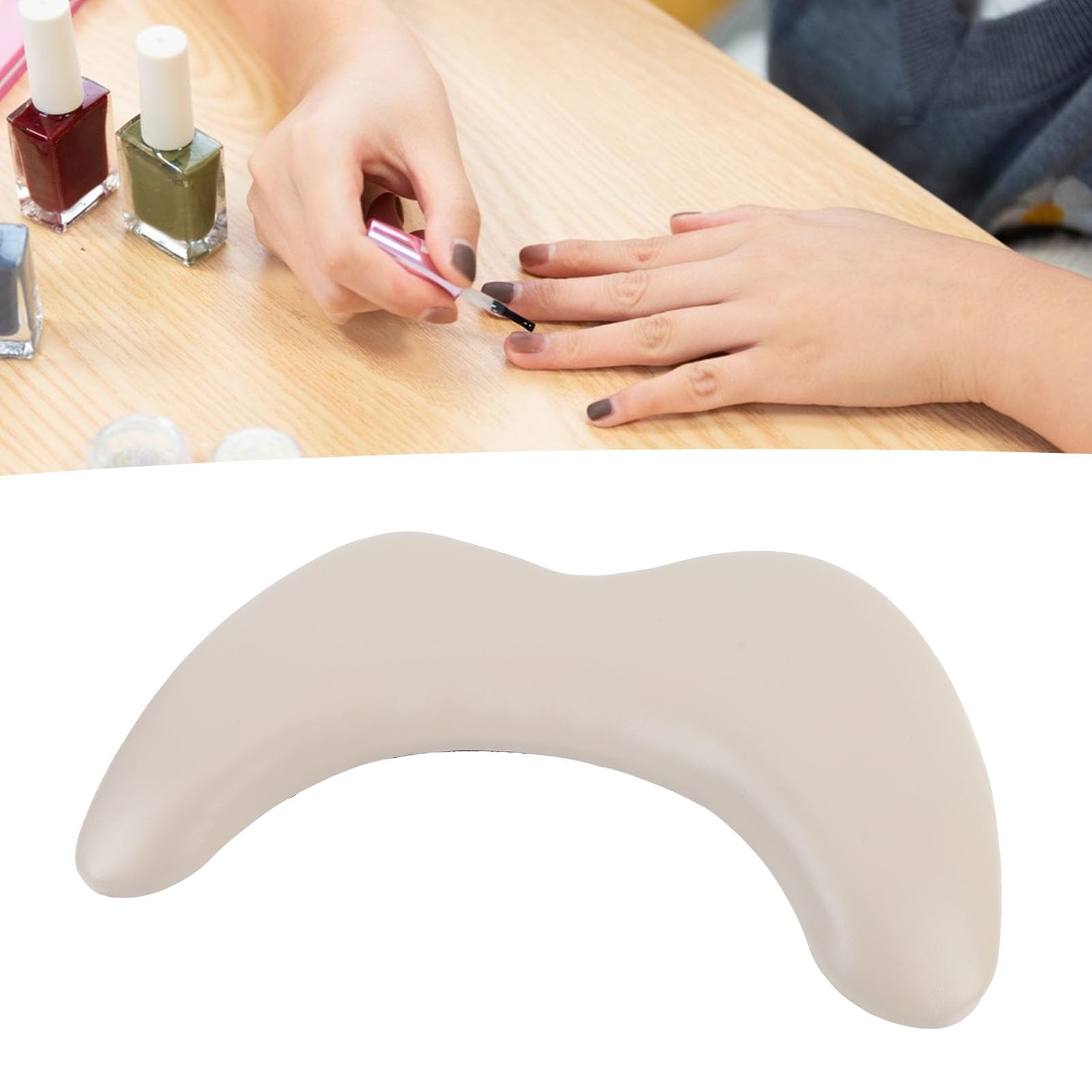 Alomejor Reposabrazos de Cuero PU para Uñas, Almohadilla de Mano para Manicura en Forma de U, Reposabrazos Cómodo para Tecnología de Uñas (Beige)