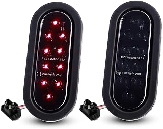 Pack of 2 6 Inch 10 LED Smoked Lens Oval Flush Mount Red Stop Turn Signal Brake Marker Tail LED Light for Truck Trailer RV Bus 12V Rubber Grommet Plug Included