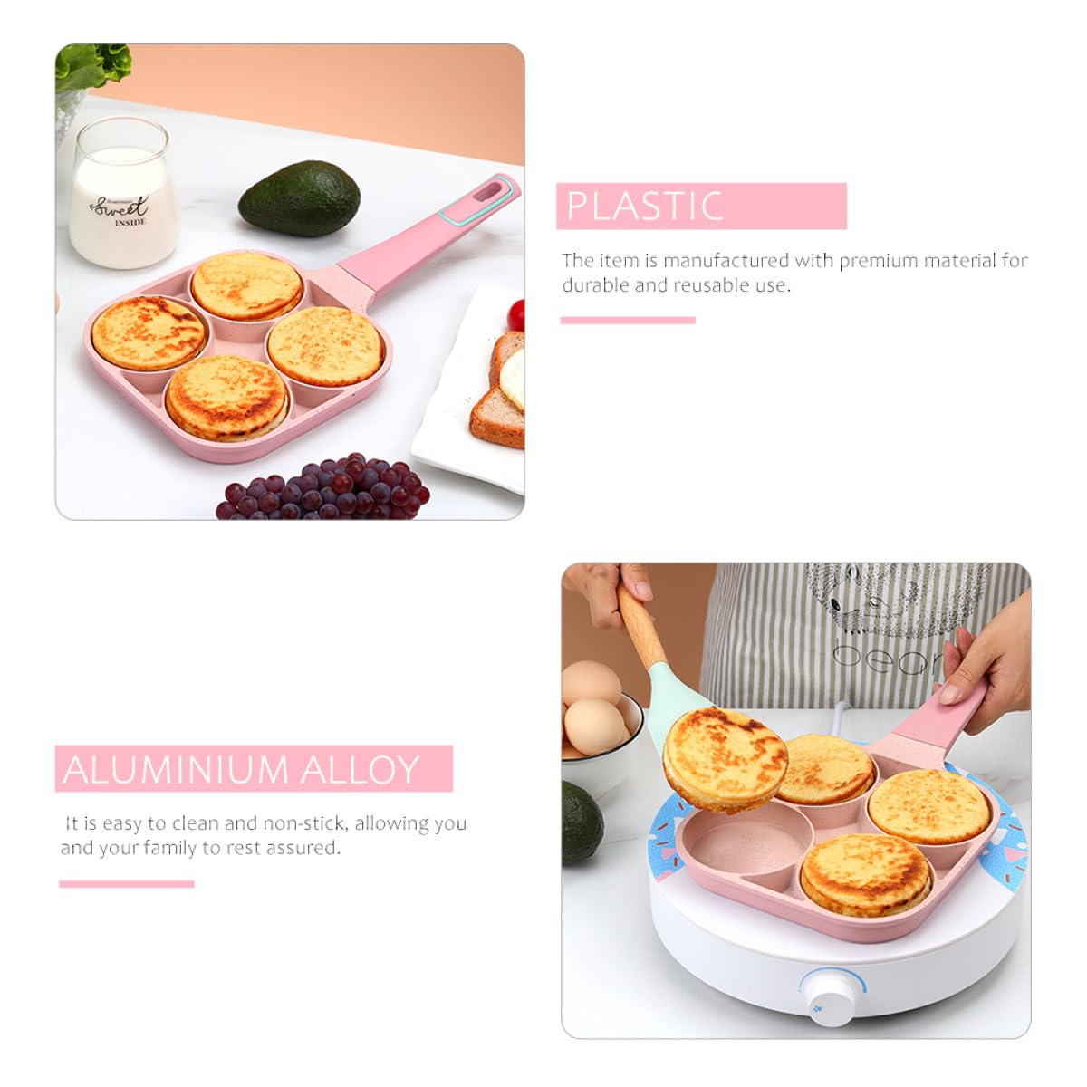 TOYANDONA Padella Antiaderente per Uova Multiforo 4 Fori, Pentola Compatta e Leggera per Colazione Domestica, Padella Pratica per Cucinare Hamburger e Frittate, Strumento da Cucina Facile