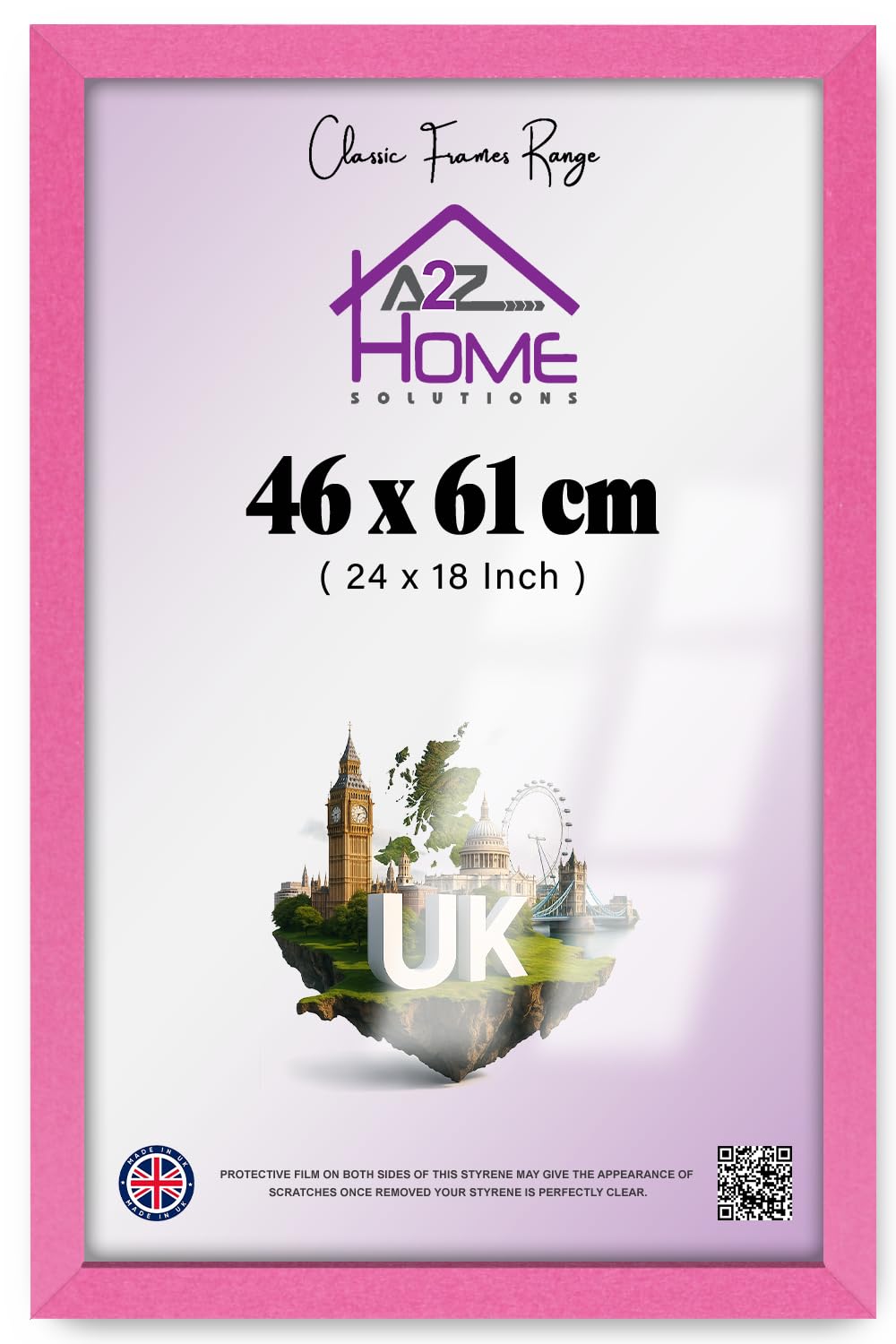 A2Z Home Solutions — Modern (46 X 61 CM) Poster Frame | High-Definition Perspex Front — Vertical And Horizontal Orientation Ideal For Home Decor And Art Galleries (24 X 18 Inch) Pink