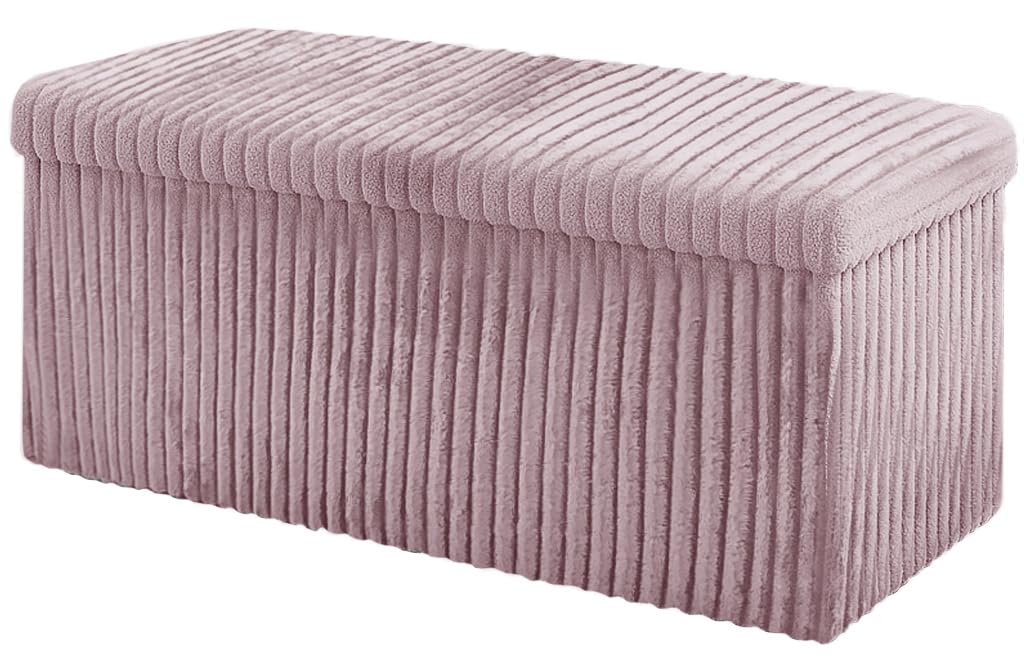 Home Republic Storage Ottoman, Padded Foldable Bench, Chest with Lid, Perfect for Bedroom, Hallway, Living Room (Corduroy Blush, 76x38cms)