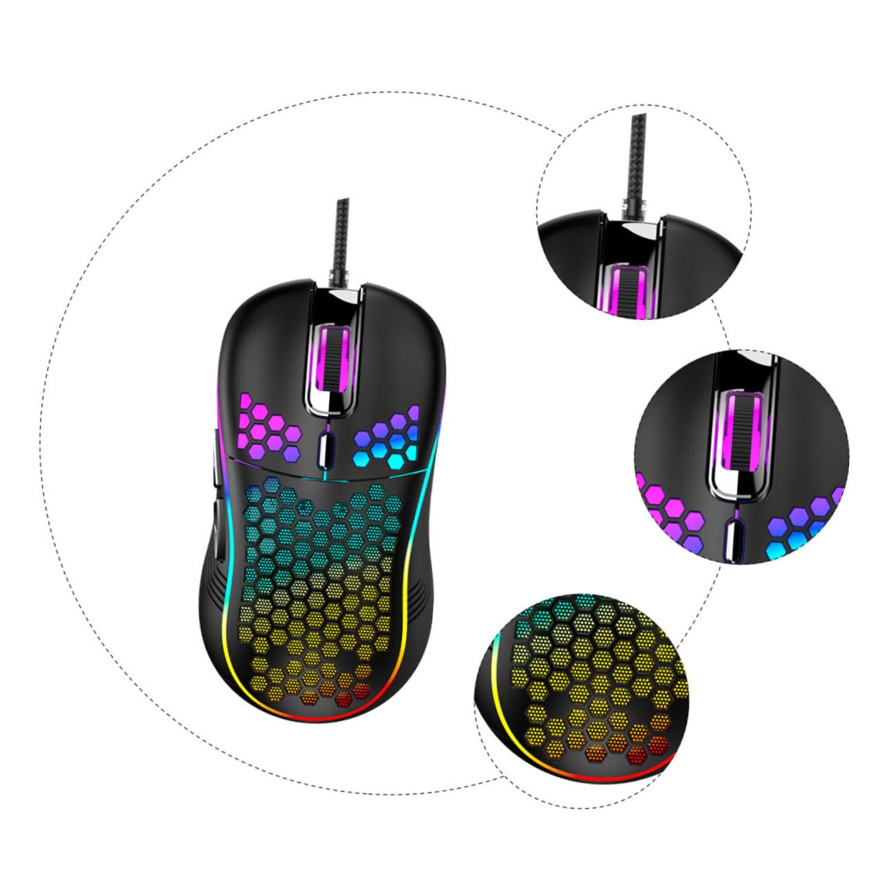 Ciieeo 3pezzi Mouse Gaming Usb Ergonomico Con Design Hollow-out Alta Durabilità e Look Elegante Compatibile Con Laptop e Computer Desktop Nero