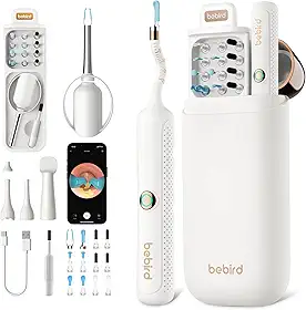 Kit De Ferramentas Para Limpeza e Remoção De Cera Do Ouvido Bebird Earsight Plus R37R, Câmera Otoscópica Flexível Com Luz, Pinça Sem Fio Para Remoção De Cera Do Ouvido（Branco）
