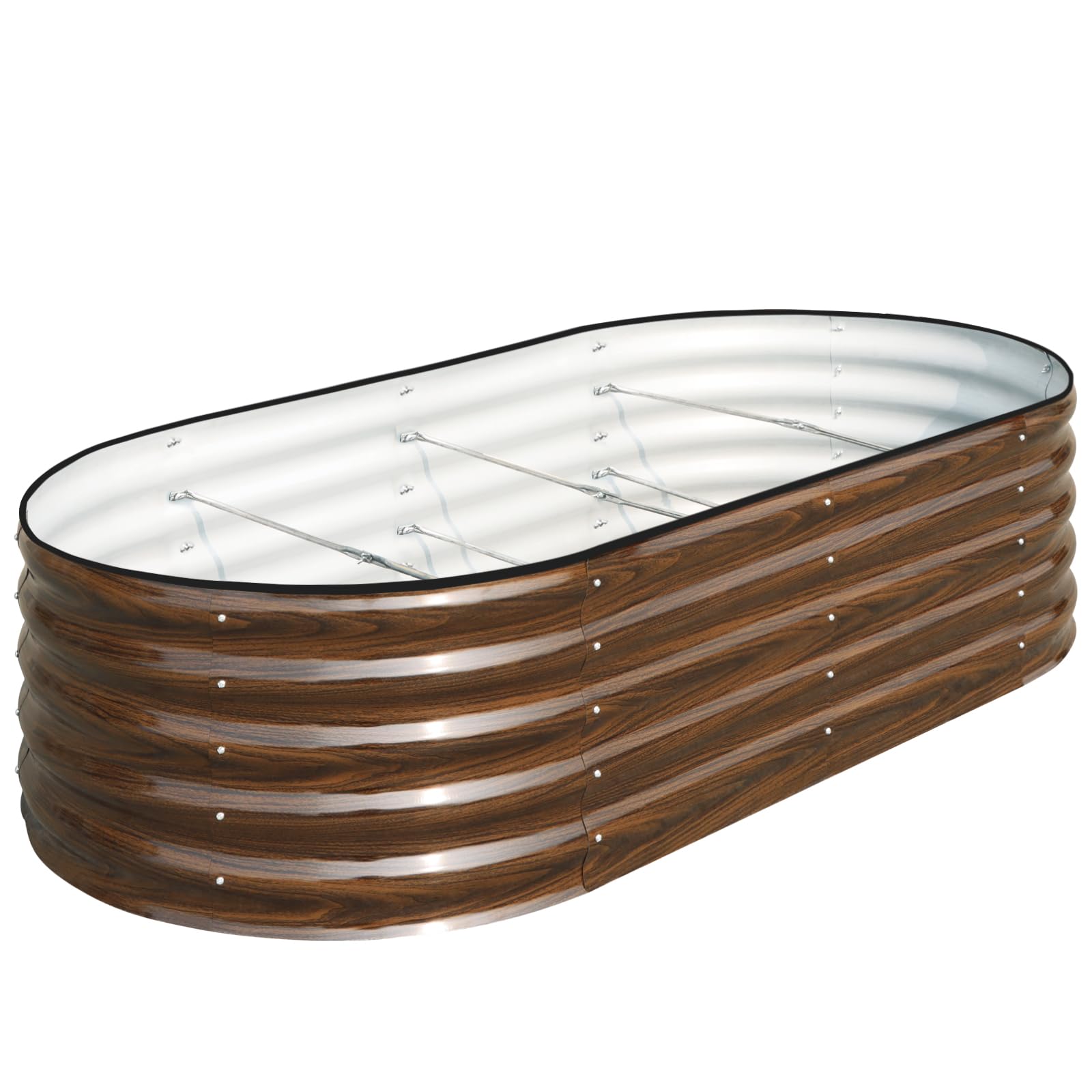 SnugNiture Cama de jardín elevada galvanizada, 8 x 4 x 1.2 pies, Maceta Ovalada de Metal para Plantar Plantas al Aire Libre y Verduras