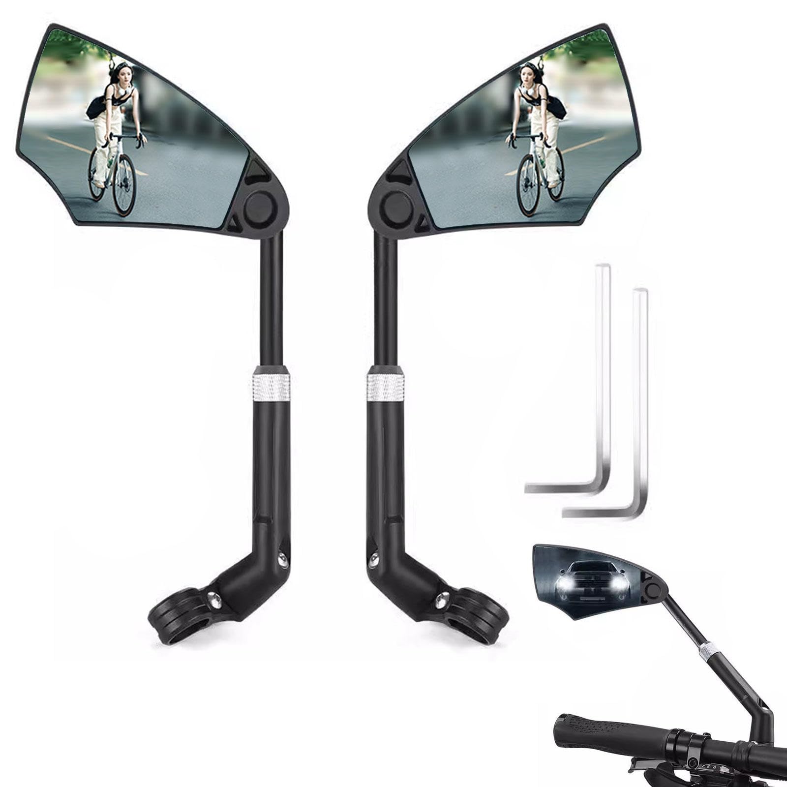 Espejo de Bicicleta Espejo Retrovisor Del Manillar Espejo de Bicicleta con Lente de Vidrio Antideslumbrante HD, Retráctil y Ajustable a 360 ° Para Bicicleta de Carretera de Montaña,1Pair