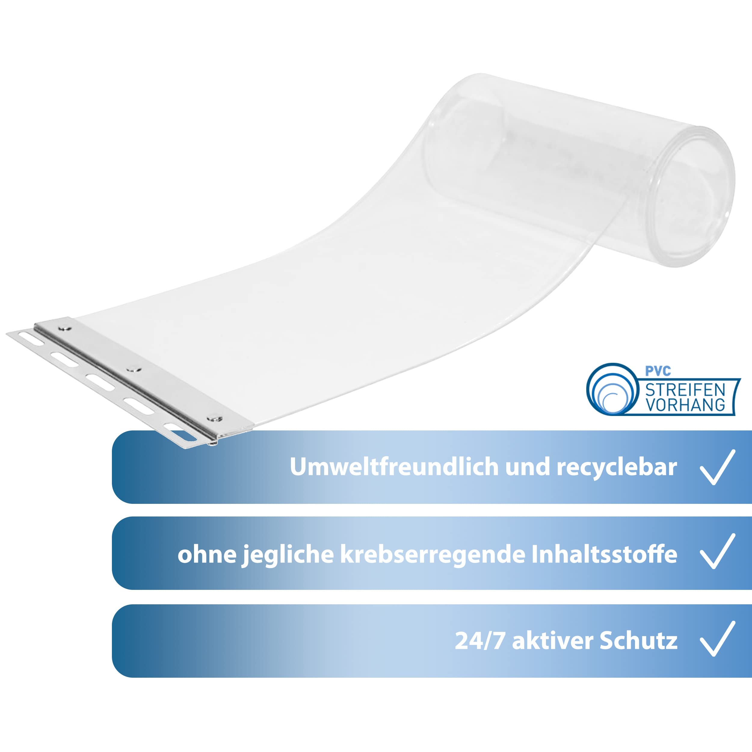 PVC Streifenvorhang 2x300mm Glasklar Transparent Höhe 4,50m x Breite 2,50m, Lamellenvorhang mit Schallschutz bis zu 30db, umweltfreundlicher Stallvorhang, PVC Vorhang recyclebar fertig vormontiert