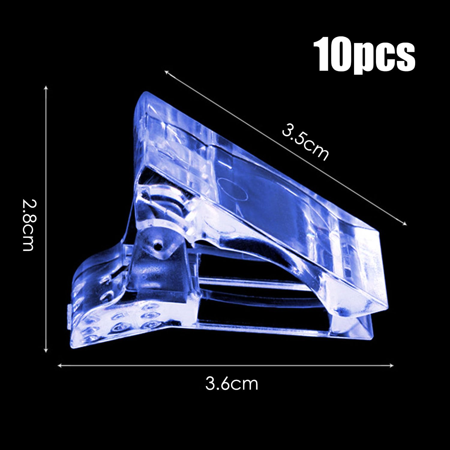 10 Pcs Pinces Ongles Transparentes, Pinces à Ongles en Gel, Clip à Ongles Cristal pour les Extensions d'Ongles et la Manucure (Bleu)