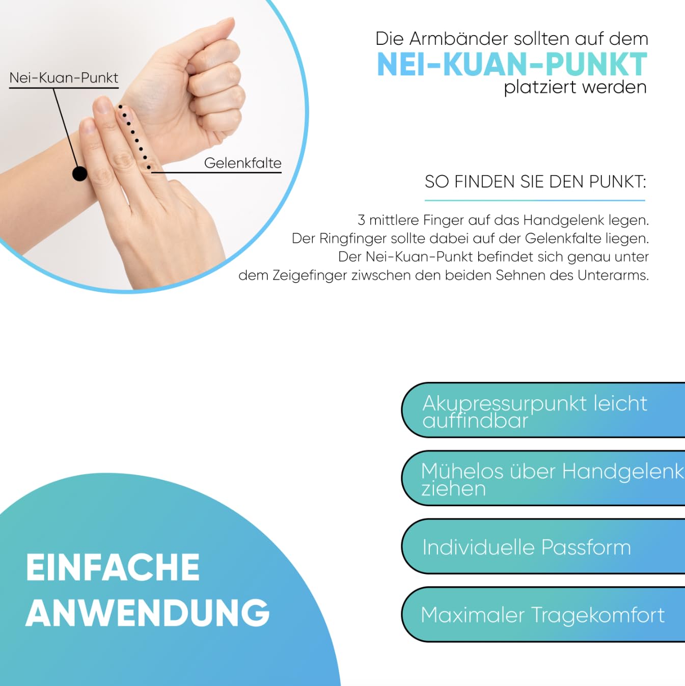 Health Press® acupressure wristband set: Two acupressure wristbands, Perfect for use on both wrists - Image 2