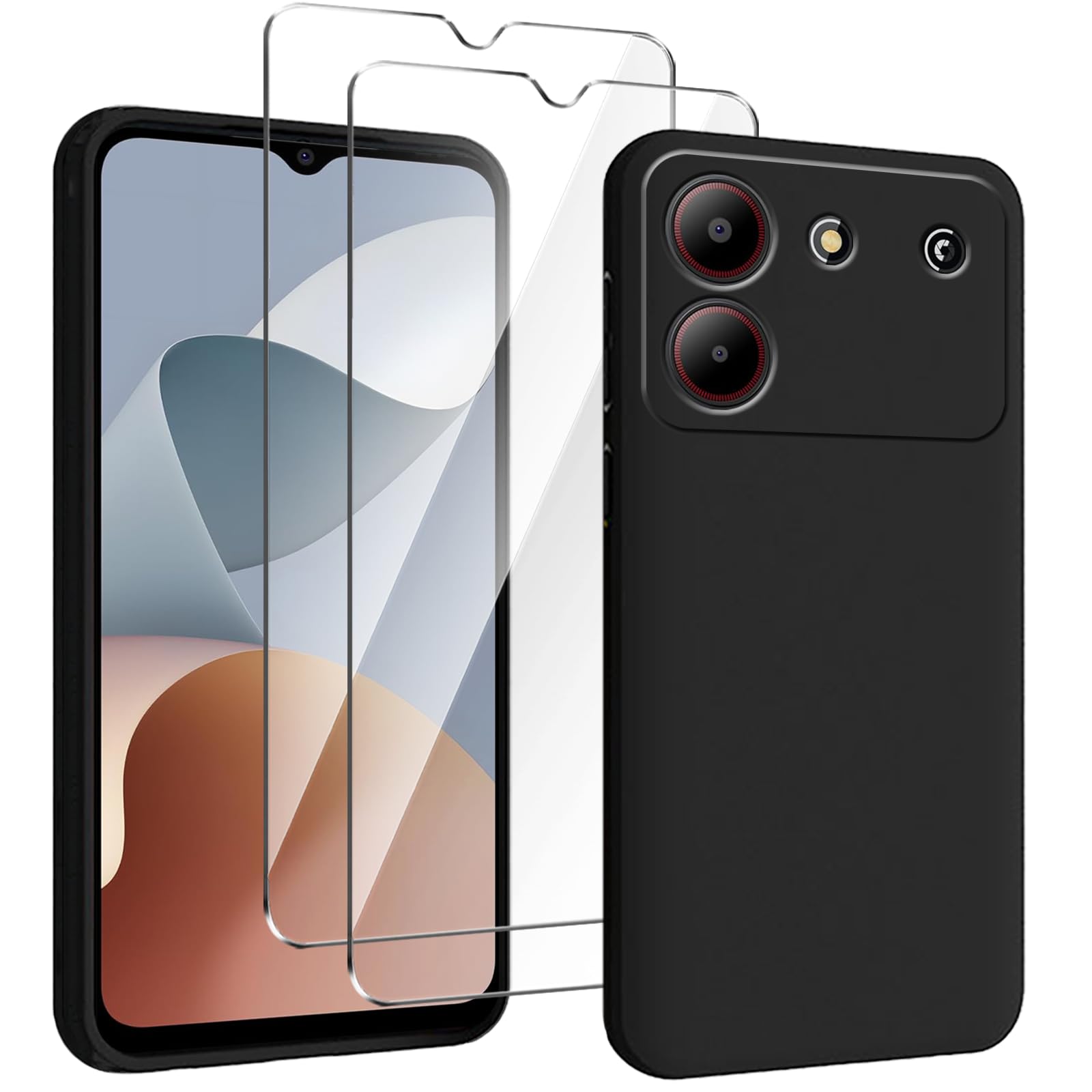 ZXLZKQ Coque Pour ZTE Blade A54 (6.6 Pouces) Verre Trempé Protection Décran, Ultra Fin Antichoc Noir Housse Etui Souple SiliconeTPU Bumper Case Pour ZTE Blade A54 - Noir