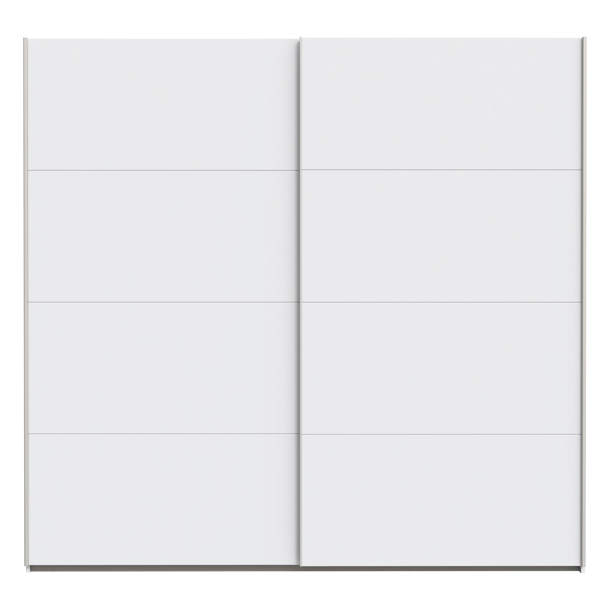 Forte Schach & MATT 2 weißer Kleiderschrank 220, moderner Schwebetürenschrank mit Einlegeböden und Kleiderstange, 2-türig, Holzwerkstoff, Weiß Matt, 220,1 cm breit x 210,5 cm hoch x 61,2 cm tief