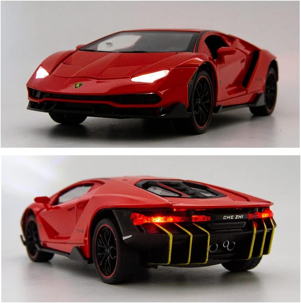Image of Model Car Compatible for 1 /24 Scale Lamborghini LP770 Alloy Diecast Model Vehicles Pull Back Toy Car with Light and Sound for Kids Boys Gift(RED)