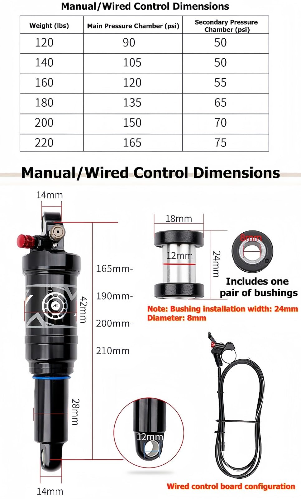 Ammortizzatore Per Bicicletta Mountain Bike Ammortizzatore Posteriore ad Aria 165 Mm 210 Mm Con Blocco Sospensione Per Bicicletta MTB Ammortizzatore ad Aria Sospensioni