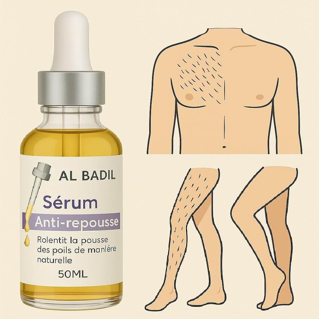 Sérum Anti-Repousse Poils - Inhibiteur 100% Naturel pour Femme et Homme, Indolore, Résultats Rapides, Lutte contre les Poils Incarnés "Made in France"
