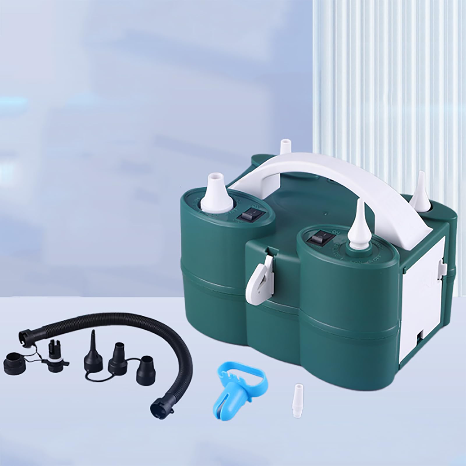 Electric Balloon Pump, Balloon Inflator Blower Pump with Cutting Knife, Double Motor Stronger Power, High-Voltage/Low-Voltage Dual Movement, for Party, Wedding, Birthday, Promotional