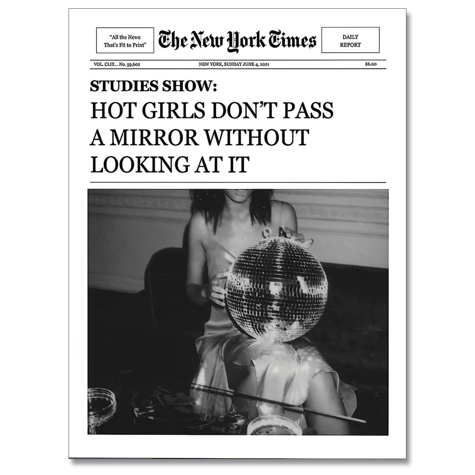 Cmoqtiv Vintage Trendy Newspaper Lucky Girl Syndrome Newspaper Canvas Wall Art Magazine Poster Trendy Disco Wall Art, New York News | Y2k Vintage Cover Dorm Art for Dorm Party Room Bar Cart 12x16in