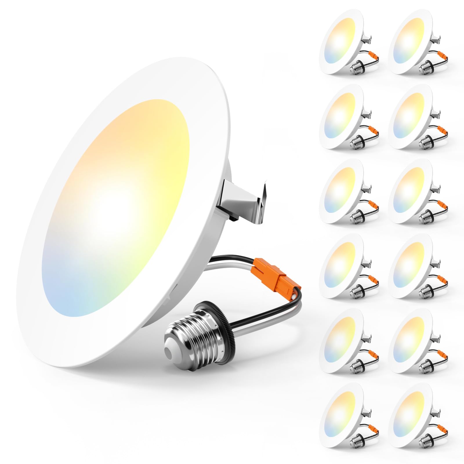 Amico Recessed Lighting 4 Inch, 12 Pack 5CCT Flat LED Can Lights, 2700K/3000K/4000K/5000K/6000K Selectable, 7W=60W, 700LM Brightness, Retrofit