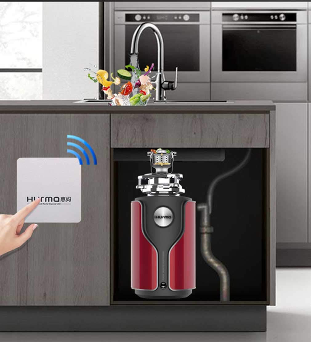 Durable Broyeur de déchets Alimentaires Élimination des ordures ménagères avec Un Bouton Poussoir pneumatique Protection Anti-surchauffe et Anti-Surcharge Protection Anti-Bruit Cuisine, Red