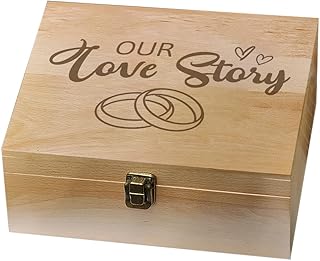 arricraft 1 Pc Wooden Memory Keepsake Box, Our Love Story Box with Hinged Lids for Wedding Engagement Anniversary Couple Valentine's Day Gift Storage Box Keepsake to Store Photos Letters