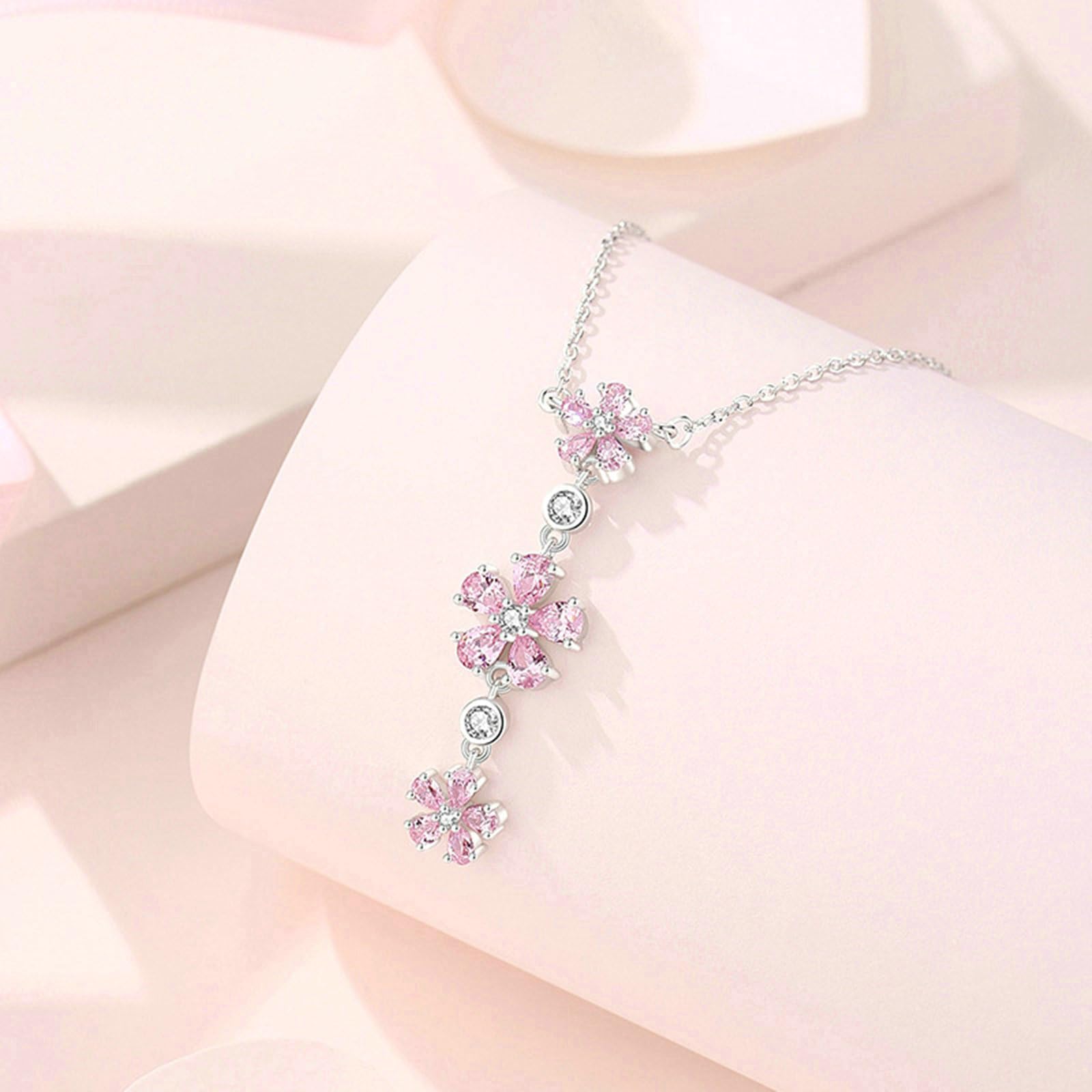 Collar con colgante para mujer de oro blanco 750 585 375, colgante de flores con zafiro rosa y diamante, cadena de oro blanco, 45 cm, sin níquel