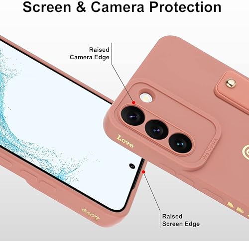 Miniatura 4 de Fiyart Funda para Galaxy S22 5G, diseño de corazones de amor, funda protectora delgada con soporte, correa para la muñeca, protección para la