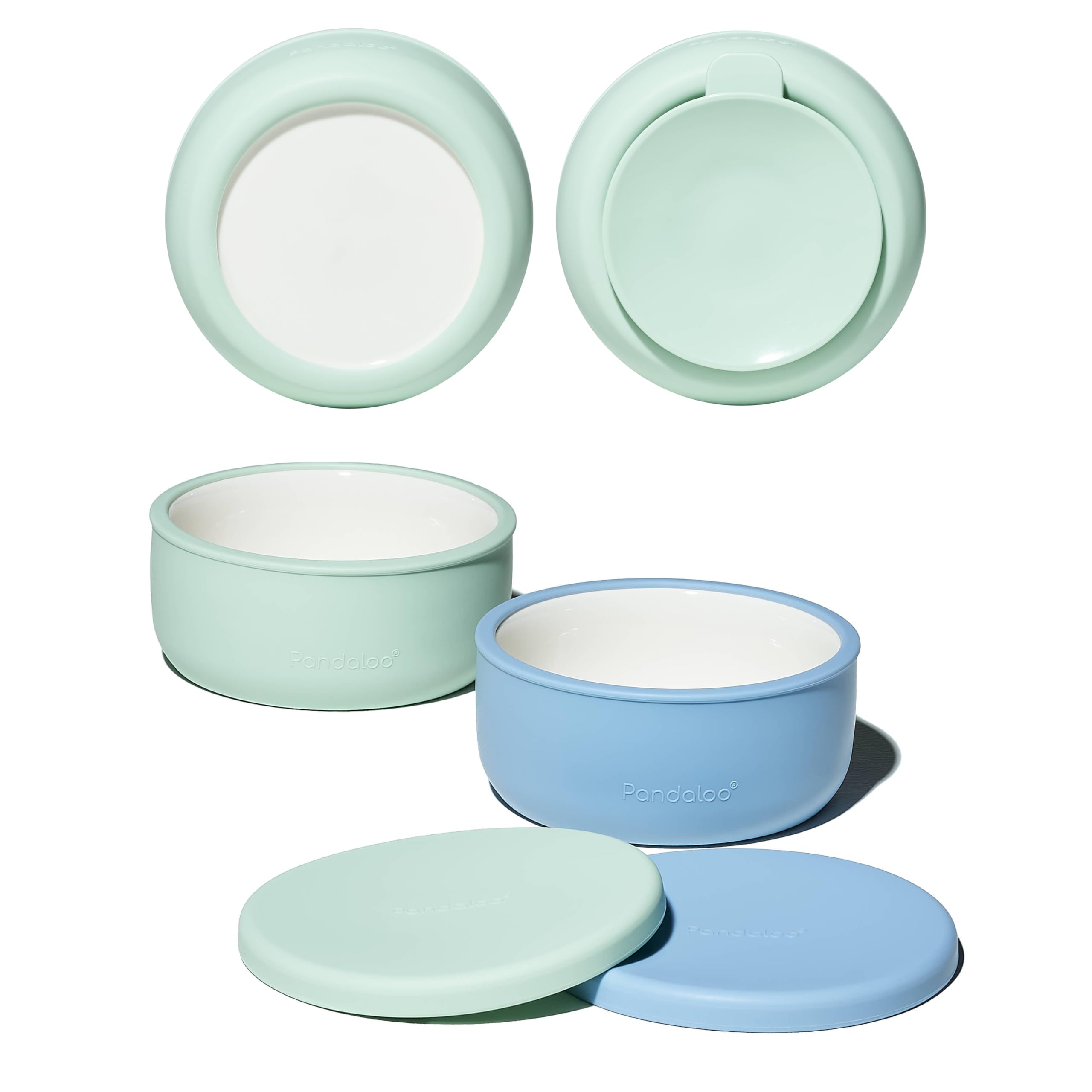 View 1 of Pandaloo Porcelain Kids Bowls with Suction Base & Lid - 2-Pack