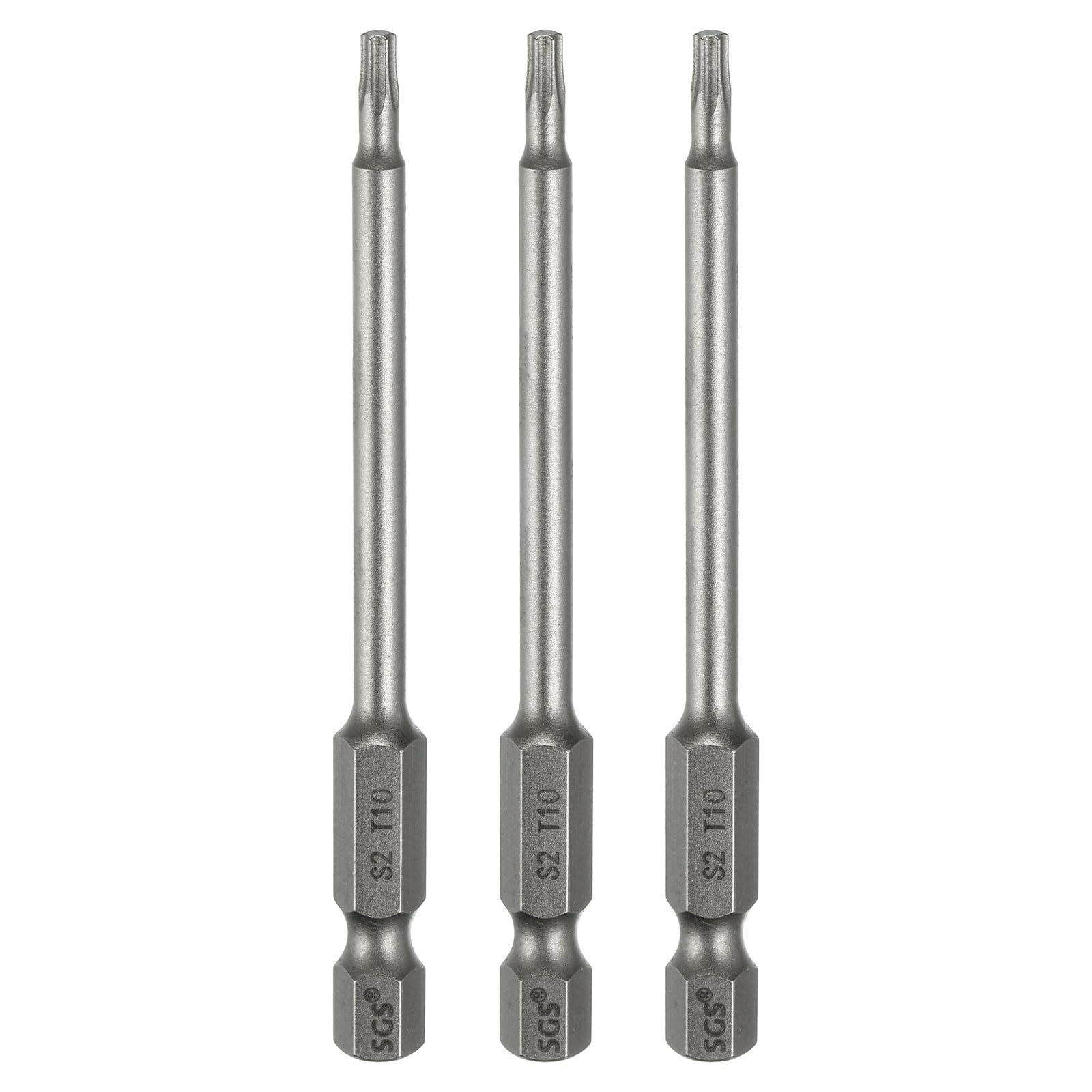 sourcing map 3pcs T10 Torx Head Screwdriver Bit 1/4" Hex Shank 3.15" (80mm) Long Magnetic No Hole Tip Tamper Proof 6 Point Star Screw Driver Drill Bits S2 Steel Industrial Power Screwdrivers
