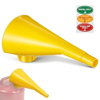 Plastic Gas Can Funnel Compatible with Eagle F15FUN1 Pack,Yellow | Compatible with 1/2/5 gallon Type I Metal Safety Cans, 10" HDPE Funnel, Includes Diesel, Gasoline, Mixed Fuel Stickers Only