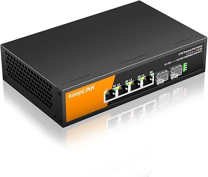 6 ميناء 2.5 G بو التبديل غير المدارة، 4 &times; 2.5 G قاعدة-T بو الموانئ @ 72 W، 2 &times; 10 G سفب، IEEE802.3 af/at، المعادن الإسكان فانليس سطح المكتب أو جدار جبل