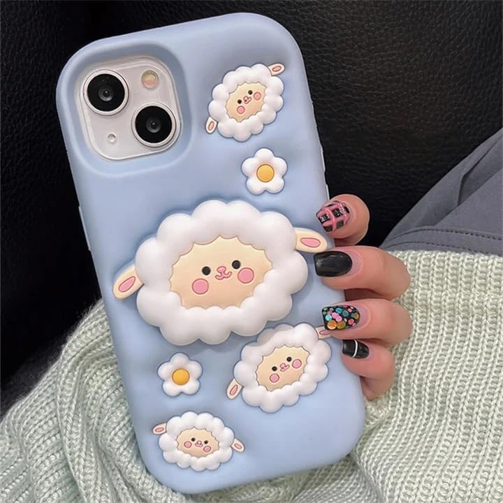 Image of Dezet Back Cover Compatible with iPhone 14 Plus Soft Silicone 3D Cute Cartoon Cover, Aesthetic Full Protective Case Cover Girls & Women (Blue)