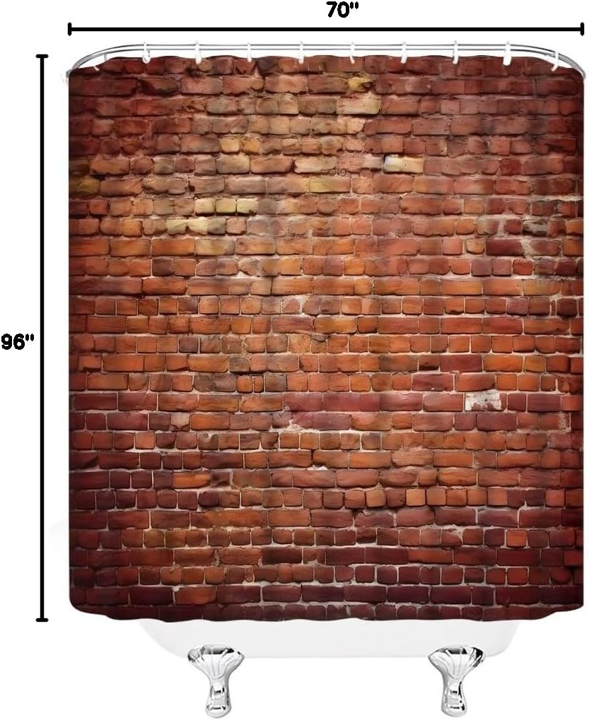 Sunhe Vintage Red Brown Brick Wall Shower Curtain Retro Stone Brick Rocks Rustic Country Farmhouse Geometric Wall Fabric Bathroom Decor Curtain with Hooks