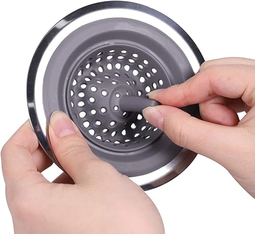 Miniatura 6 de Colador de silicona inoxidable para fregadero de cocina, protector de drenaje, evita obstrucciones, borde ancho grande de 4.5 pulgadas de diámetro,