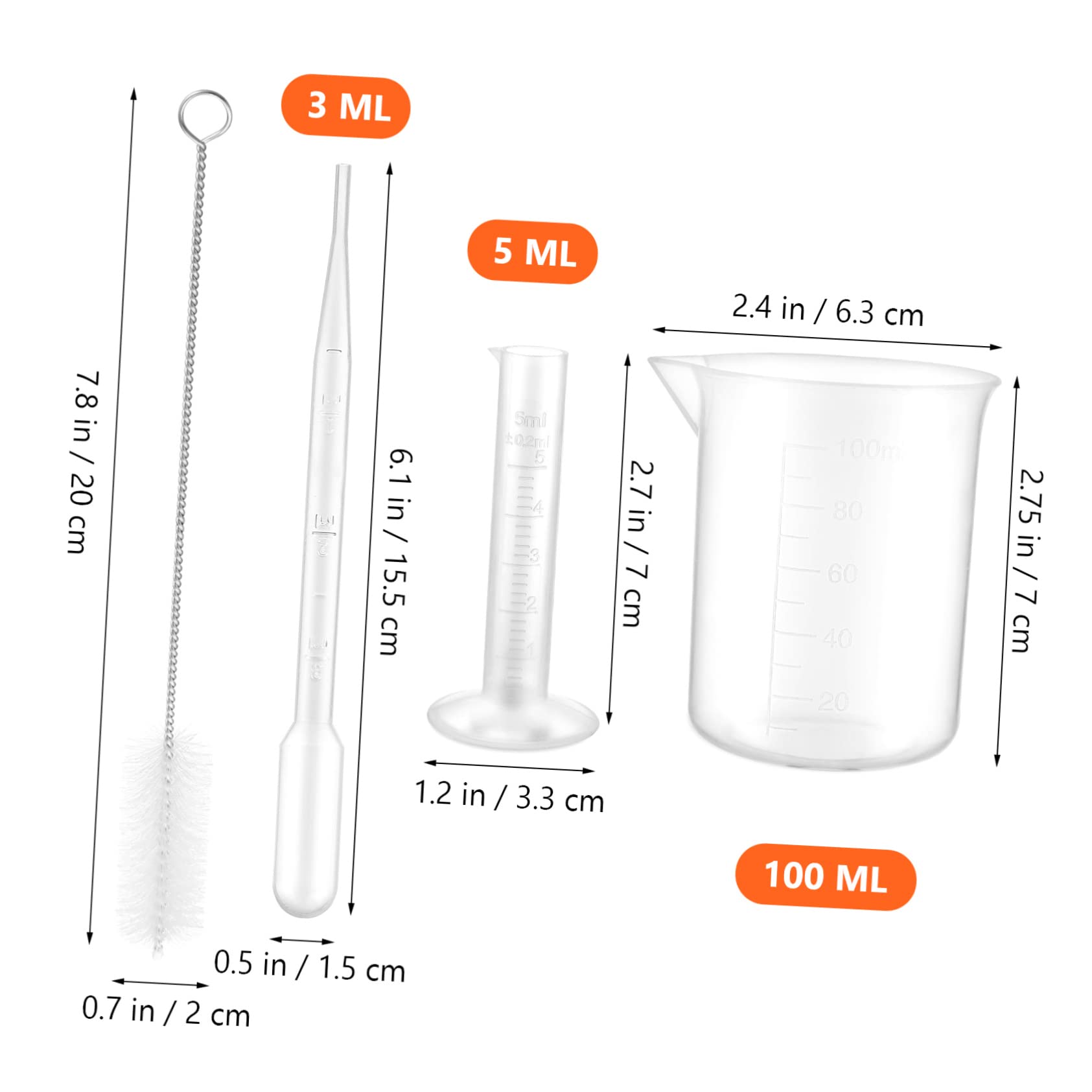 3 Set Set Di Becher Di Cilindri Di Misurazione in Plastica Misurini Bicchieri e Provette Bacher Del Tubo Di Prova Di Pallone Miscelazione Cilindro Graduato Boccette Riutilizzabile