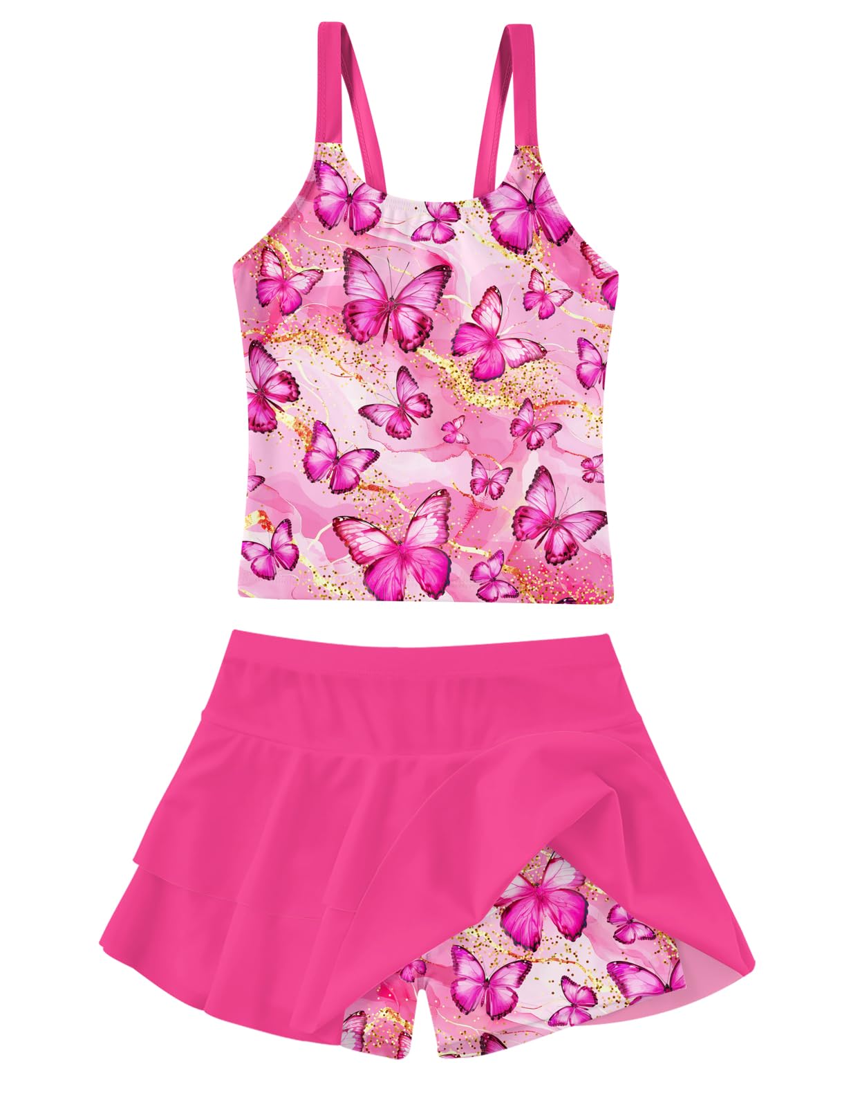 ALISISTER Girls Tankini Swimsuit Two Piece Bathing Suits Summer Beach Swimwear with Shorts for 7-12 Years