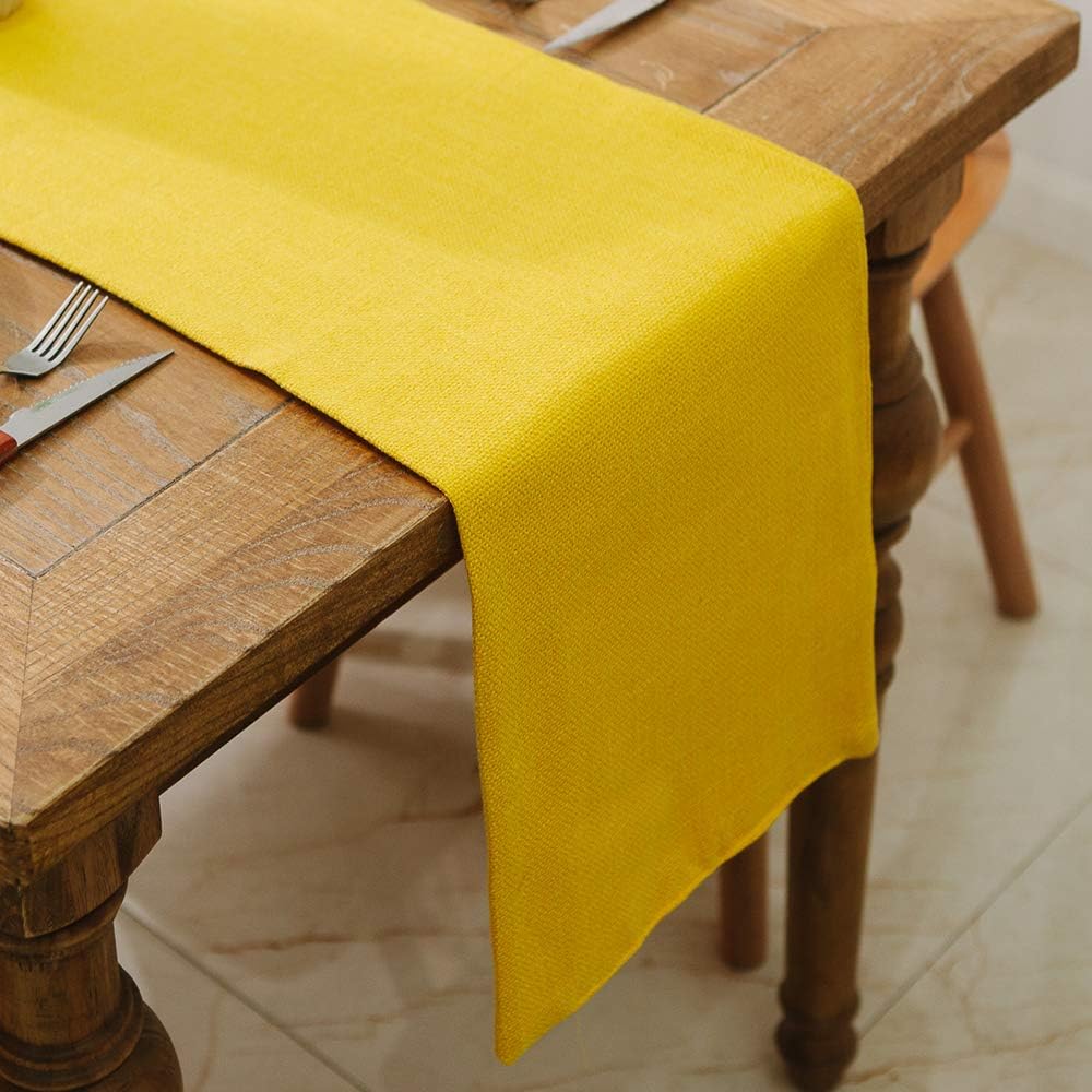 2 Piece Fabric in 1 Dining Table Runner 12 x 120 inches Living Room Dinner Wedding Birthday Party Burlap Rustic Table Runner, Yellow
