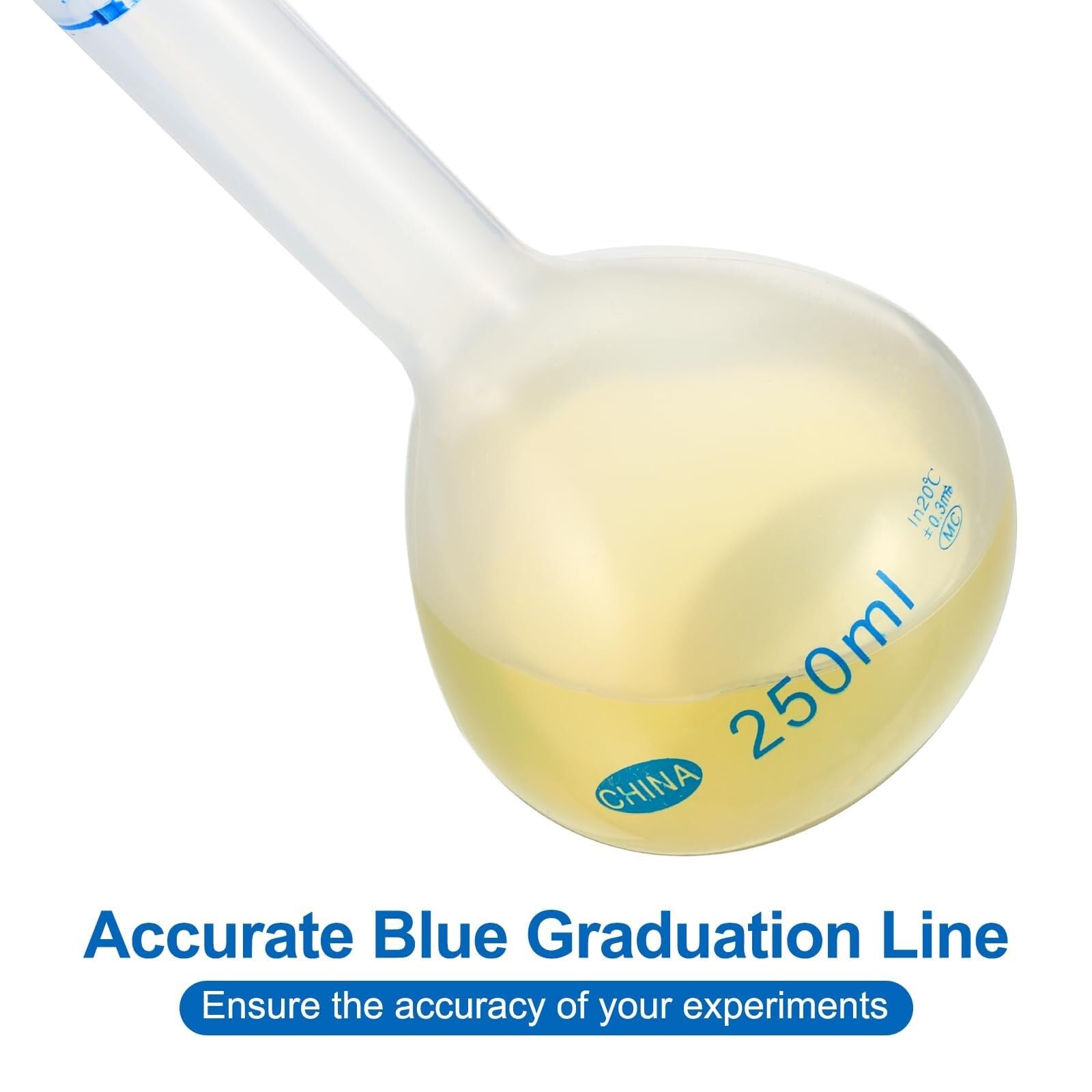 Matraz Aforado Polipropileno 250ml - Matraz de Medida Laboratorio Irrompible con Tapón y Graduación Azul(2,250ml)