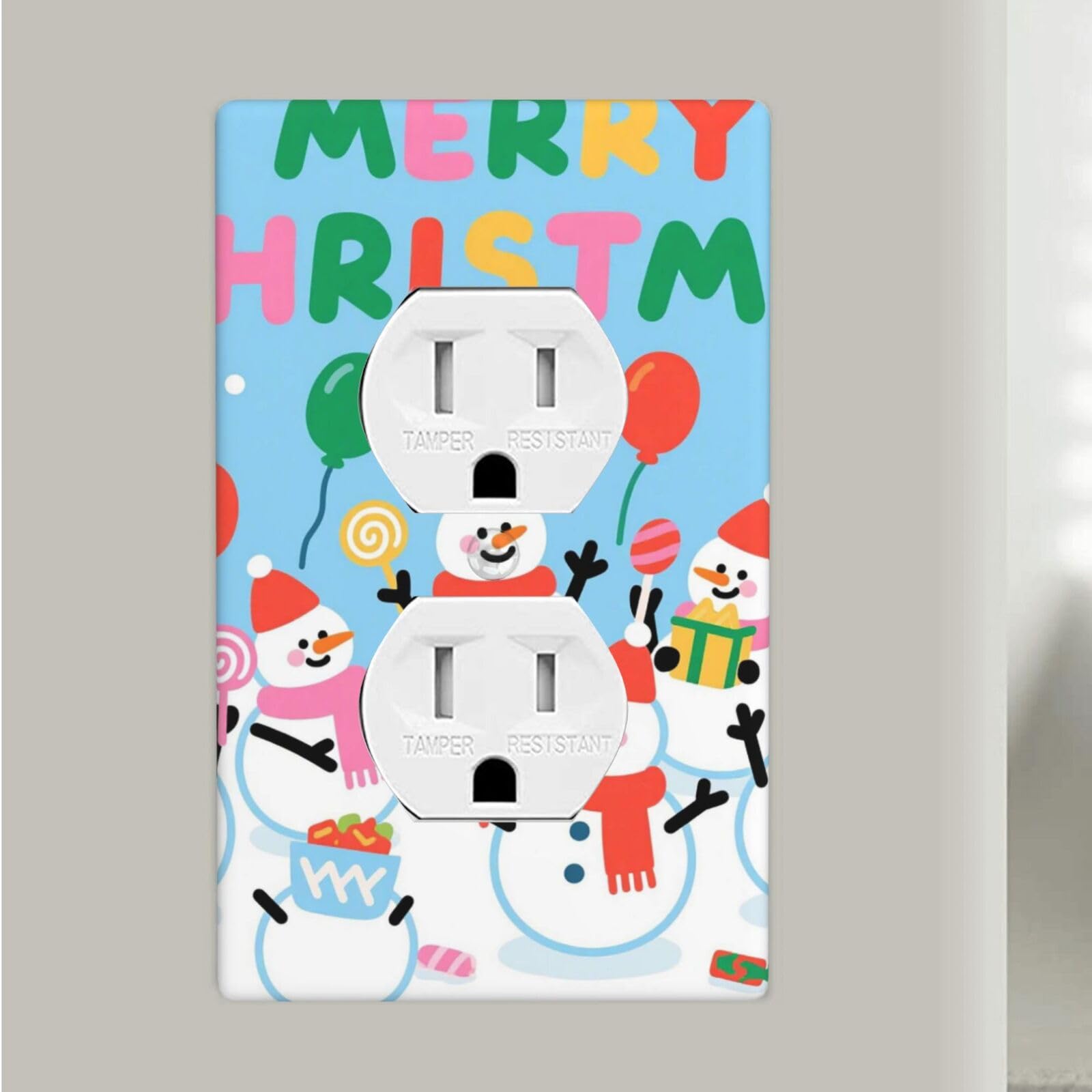 Christmas Snowman Candy Duplex Outlet Covers Wall Plates 1-Gang Switch Outlet Electrical Cover Plate Unbreakable Polycarbonate Switchplate Cover Faceplate For Bathroom Kitchen Home Decor