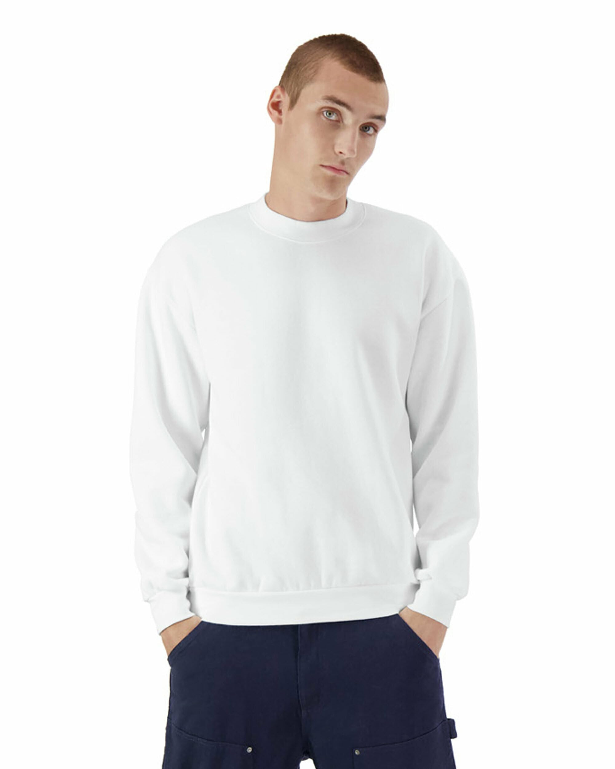 American Apparel Unisex White Reflex Fleece Crewneck Sweatshirt, Grf496aa, L