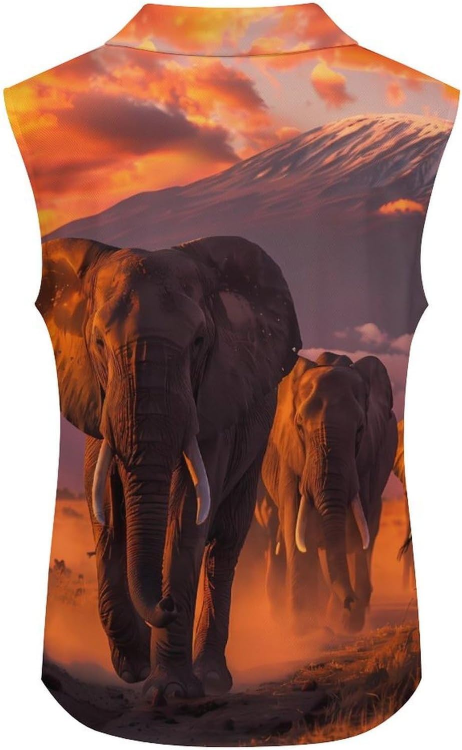 Elephant Herd Mount Kilimanjaro Women Sleeveless Collared Golf Polo Shirt | V Neck Tank Top,Breathable Tennis Shirts