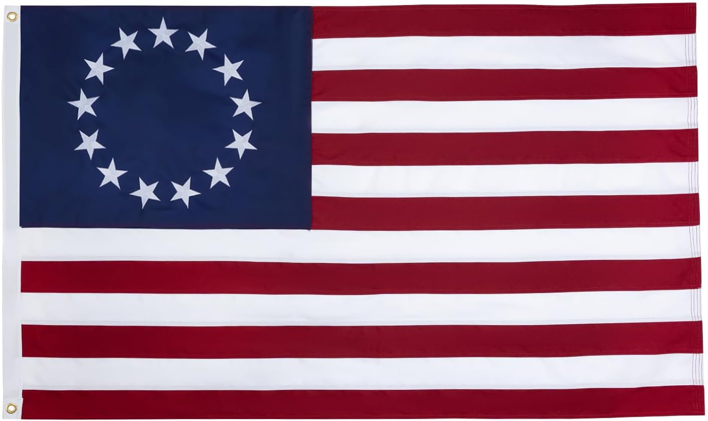 JRED 100% Cotton Betsy Ross Flags, 3x5 Ft 13 Stars Colonies American Flag for Outside, Embroidered Stars Tear Proof Sewn Stripes Banner for 4th of July, 4th of July Decorations