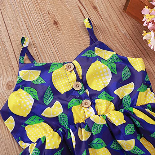 2023 Summer Infant Girls Child Sleeveless Flowers Prints Button Suspenders Dresses Princess Dress Holiday Sweater For Girls (Blue, 2-3 Years) #TOP3