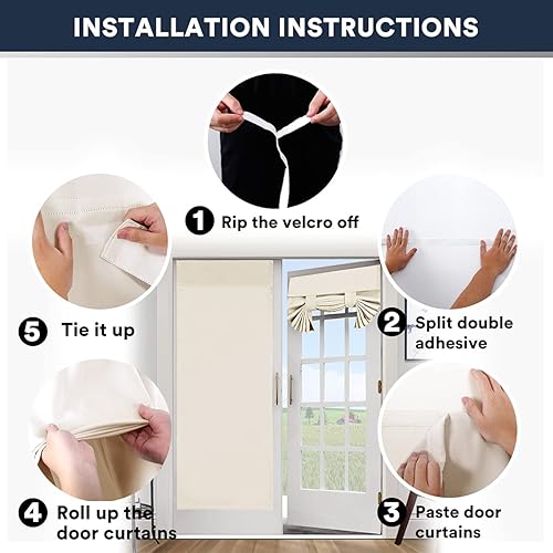 Miniatura 4 de L.VICTEX Cortinas opacas para puertas francesas, cortina de puerta Tricia con aislamiento térmico para puerta de patio, persiana autoadhesiva con