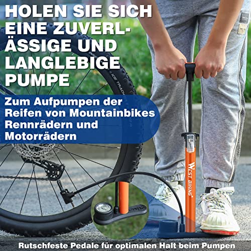 Fahrradpumpe Luftpumpe Fahrrad für alle Ventile - 11 Bar / 160 Psi Standluftpumpe mit Manometer - Standpumpe für Rennrad, E-Bike, Mountainbike - Fahrrad Pumpe für Französische Ventile