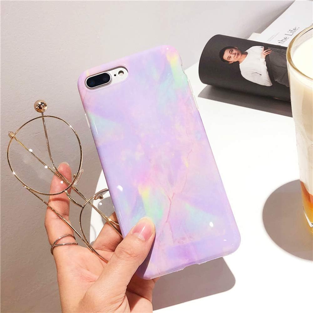 J.west iPhone 8 Plus Case, iPhone 7 Plus Case, Pattern Printed Bumper Slim TPU Soft Rubber Silicone Cover Anti-Scratch Thin Back Protective Phone Case Cover for iPhone 7 Plus/8 Plus (Purple Opal)