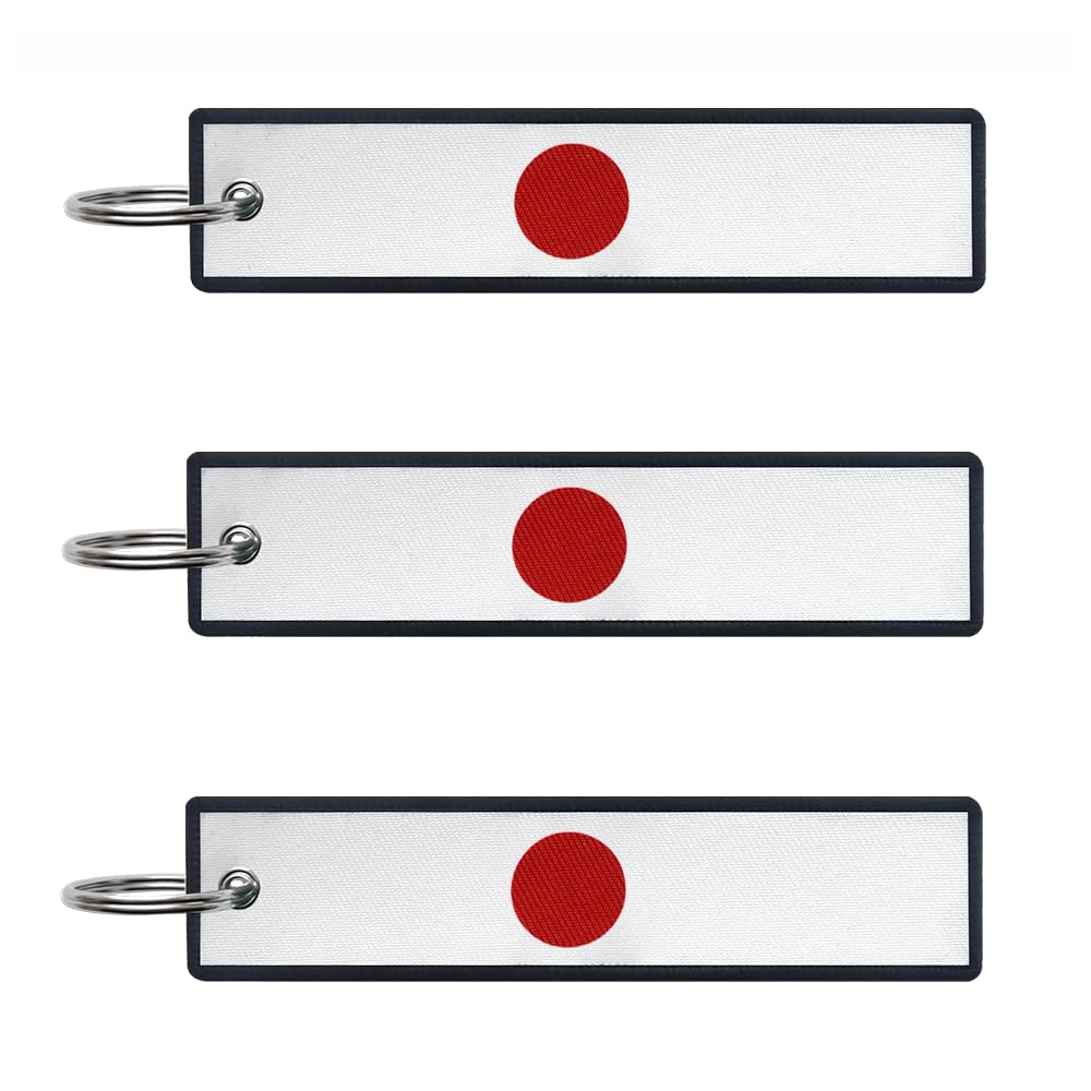 Japan Flag Keychain Tag with Key Ring - Keys, Cars, Motorcycles, Backpacks, Luggage and Gifts - EDC (3 Pack)