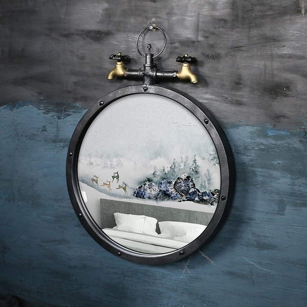Mirrors Wall Retro Round Bathroom Chinese Art Dressing Table Color : Black, Size Diameter 50cm (20)
