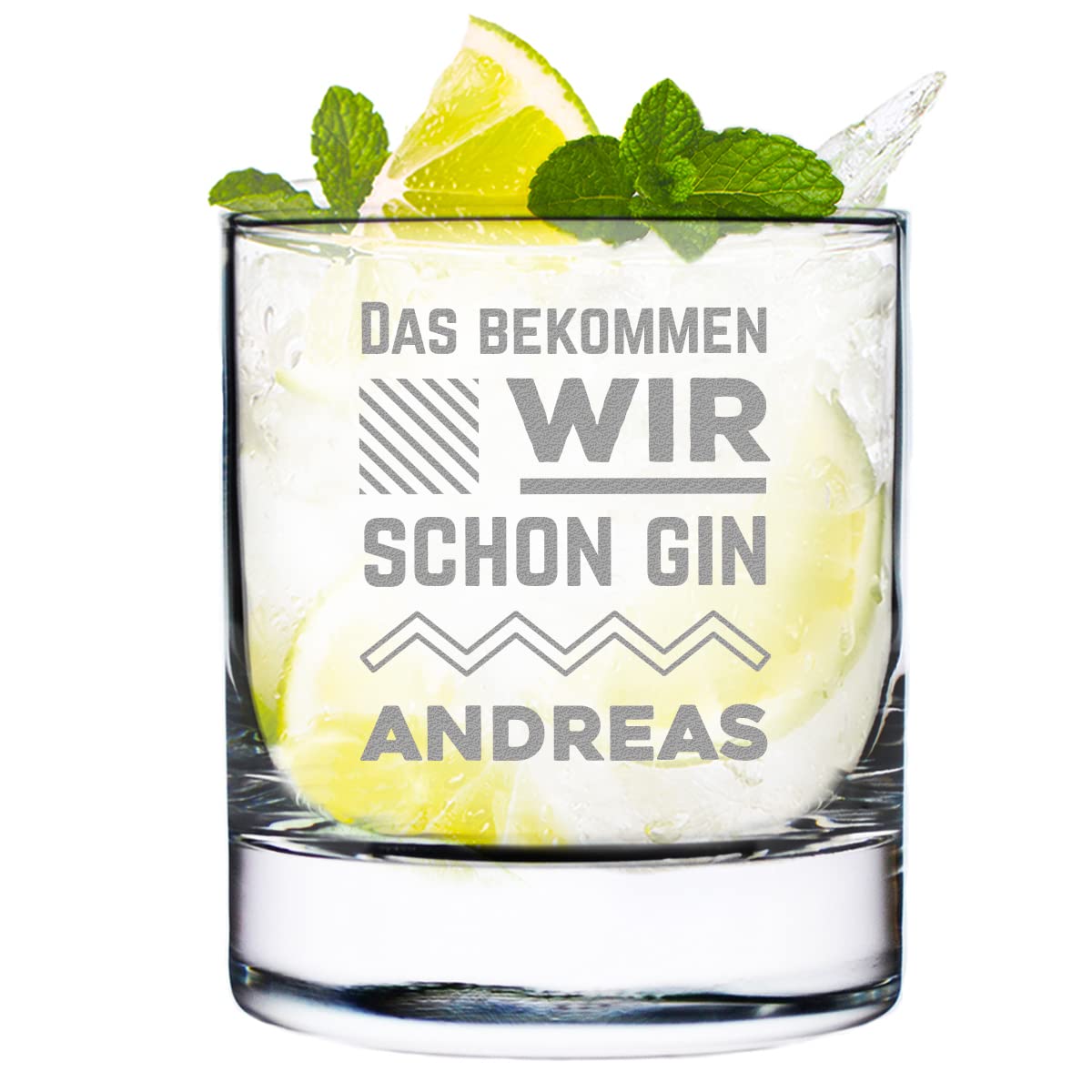 Tonic Water Glas - graviert mit Spruch - 320 ml - Fassungsvolumen - personalisiert mit Wunschgravur Geschenkidee zum Geburtstag, Weihnachten, Jubiläum - Spruch: Das bekommen wir schon Gin