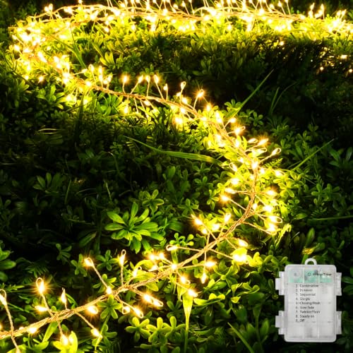 10.8ft Yellow Firecracker String Lights, 120 LED Copper Wire Fairy Lights with 6H Timer & 8 Lighting Modes, IP44 Waterproof Battery Operated Decor Lights for Indoor Outdoor Festival Home Party Decor