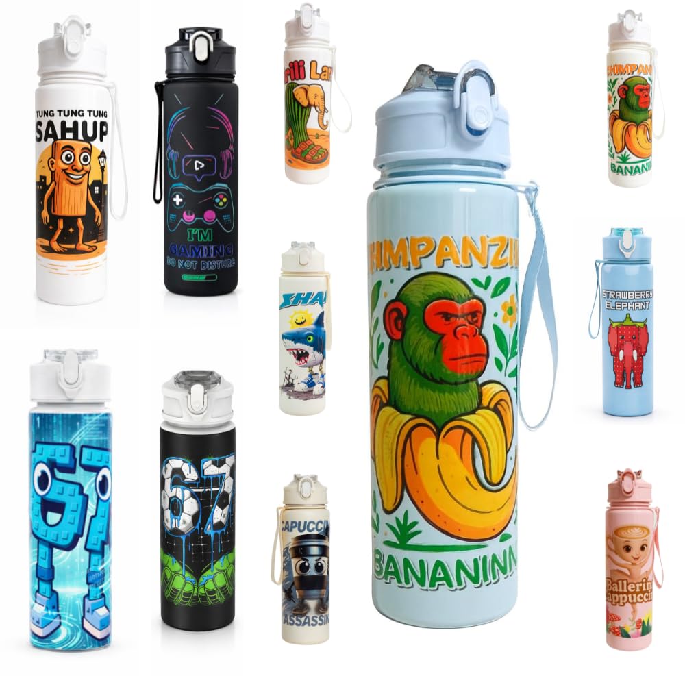Jamaah Everyday Essentials Kids Novelty Cartoon Water Bottle โ Fun Meme Style Design - Blue Chimp โ image 1